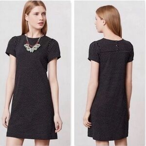 Anthropologie Maeve Polka Dot‎ Shift Dress Black White Womens Medium Preppy